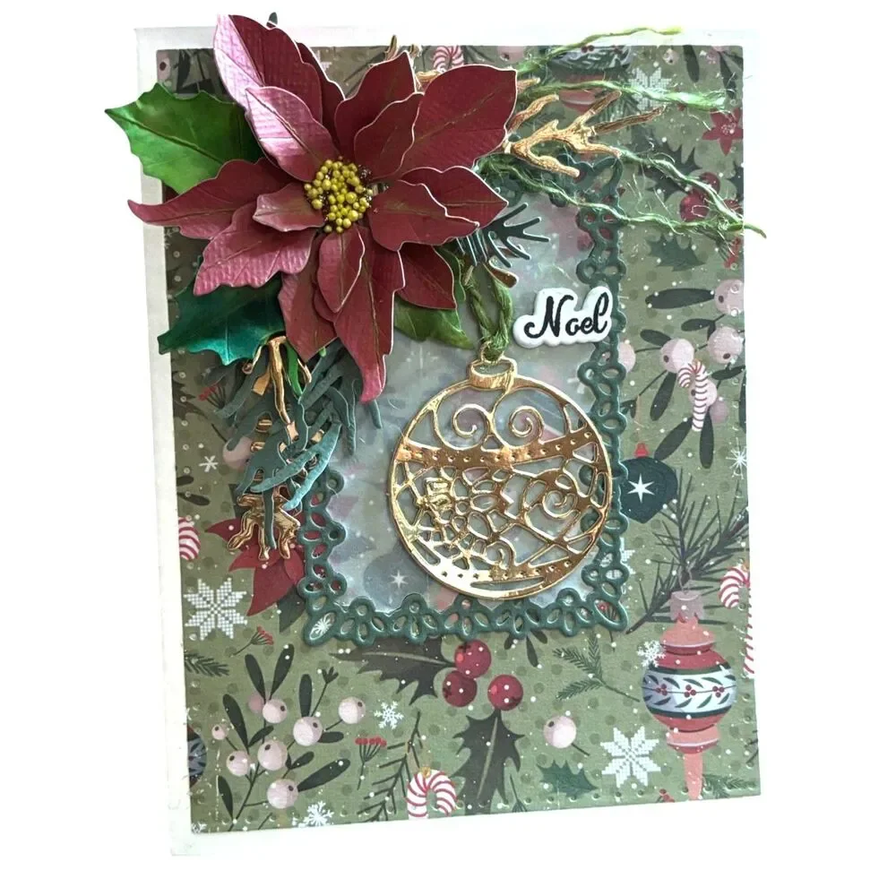 Handmade 3D Cardinal Christmas Card Gold Green Holiday Seasonal Greetings
