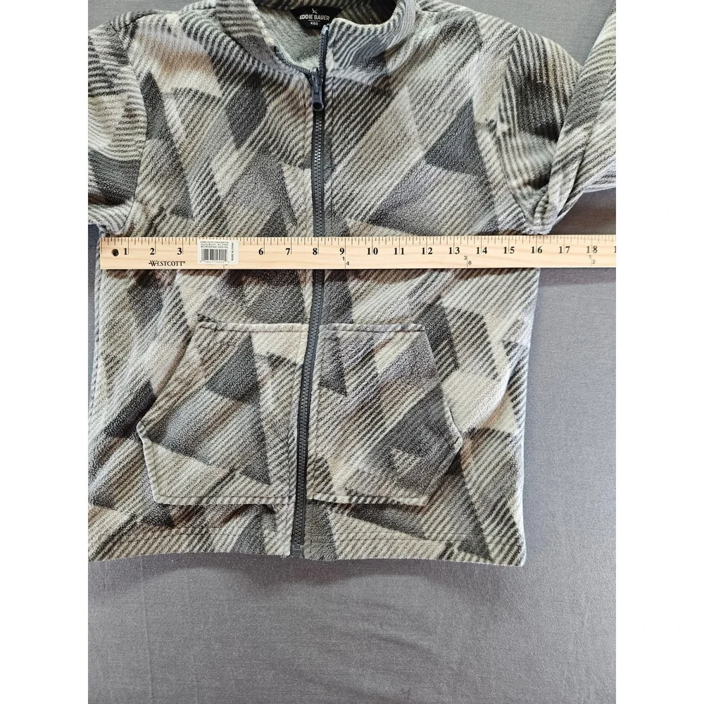 Eddie Bauer Kids Fleece Jacket Full Zip Geometric Abstract Print Grey