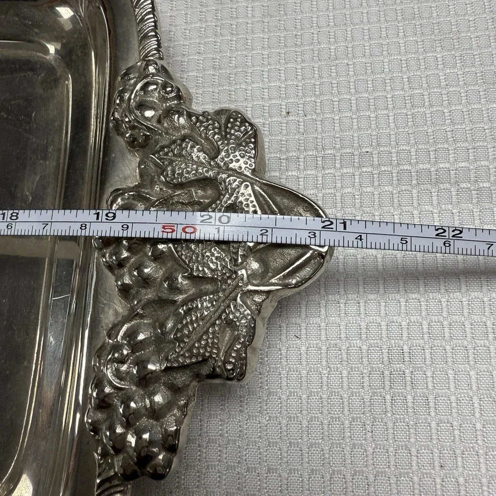 Vintage Butler Vanity Tray Grapes Leaf Handles 21x8 Bella Lux Sliver‎ Colored