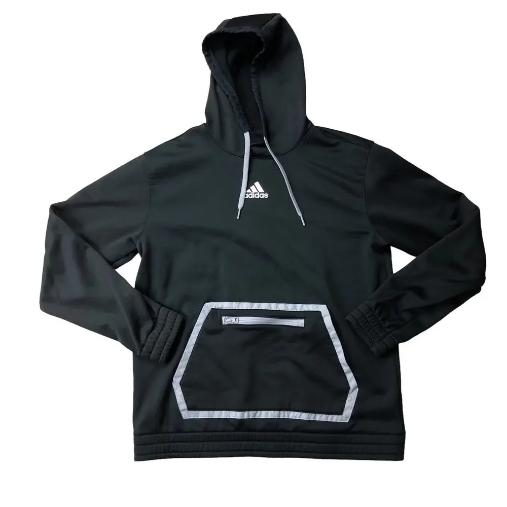 Adidas pull over hoodie, front kangaroo pocket zipped pocket size large