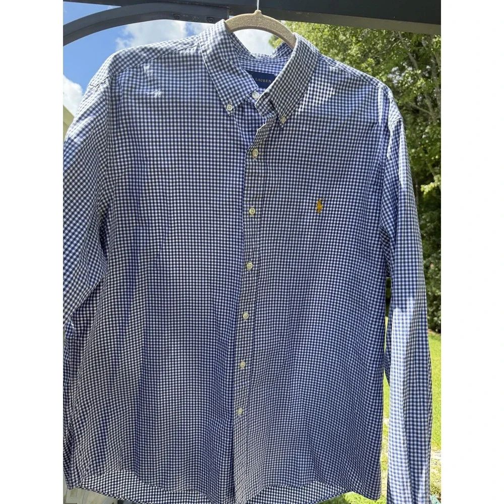 Polo Ralph Lauren Mens XL Blue White Gingham Button Down Shirt Yellow Pony. 5260