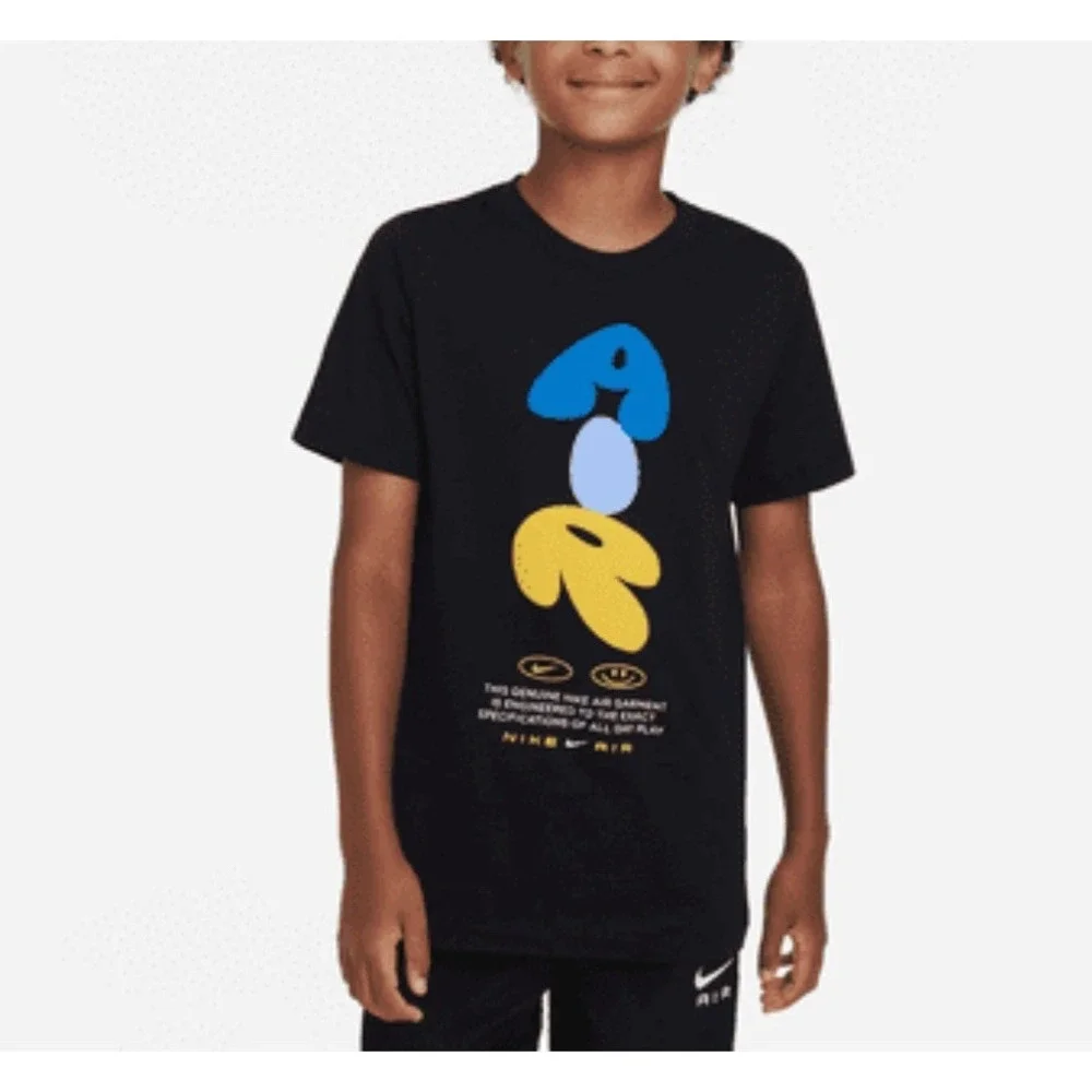 Nike Air Boys Graphic T-Shirt Black Short Sleeve Crew Neck Cotton Size Large L