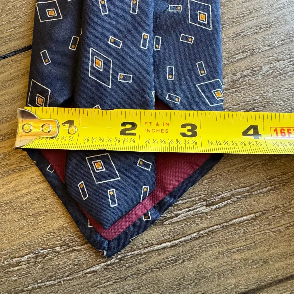 POLO Ralph Lauren Mens Blue Geometric Vintage 100% Silk Made in the USA Neck Tie