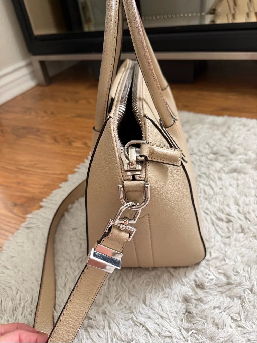 Givenchy Beige Leather Satchel with Detachable Strap