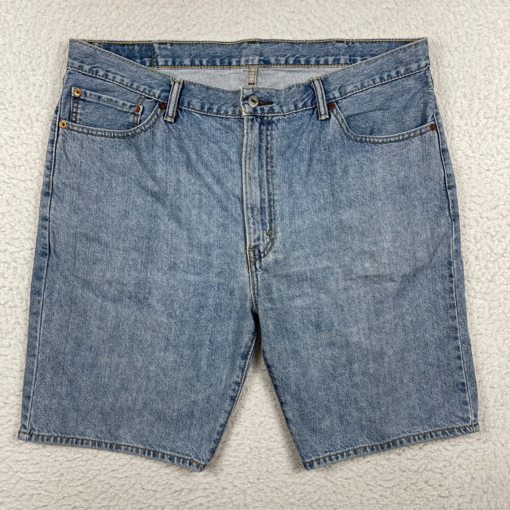 Levi's 505 Denim Shorts Mens 40 Blue Light Wash Straight Fit Casual Summer‎ Dad