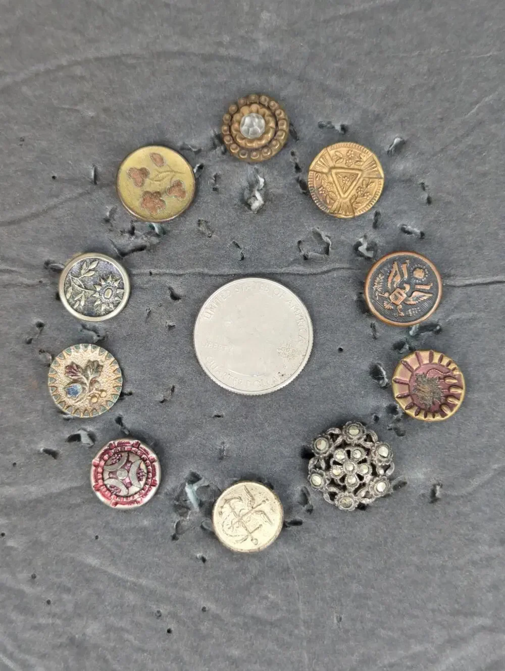 LOT Z of 10 Antique Vintage Victorian Brass Mixed Materials Buttons ESTATE FIND