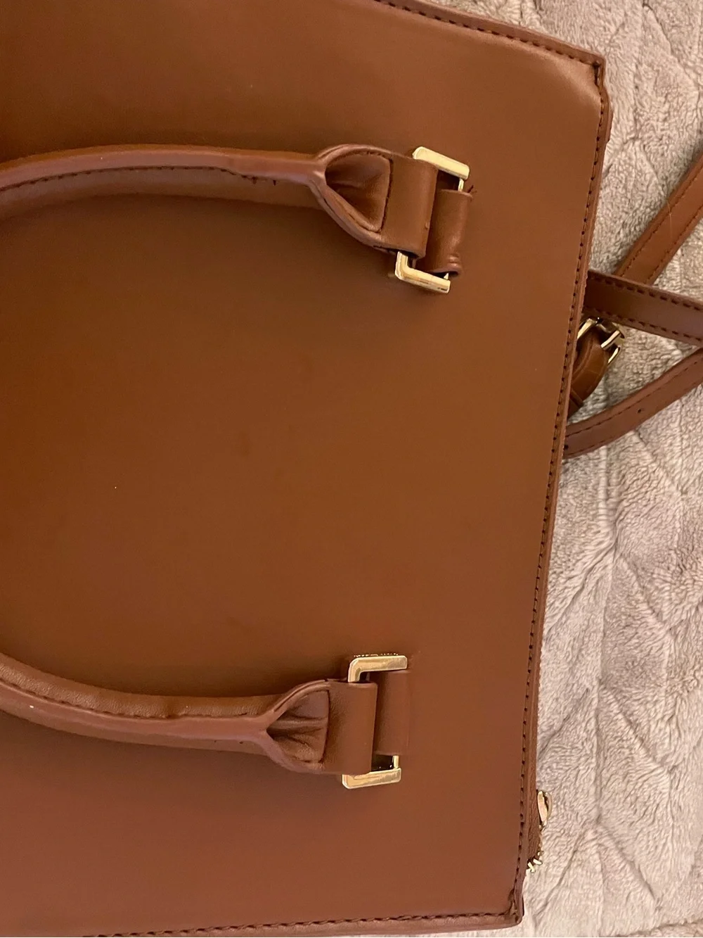 Steve Madden Tan Leather & Suede Satchel with Gold Hardware
