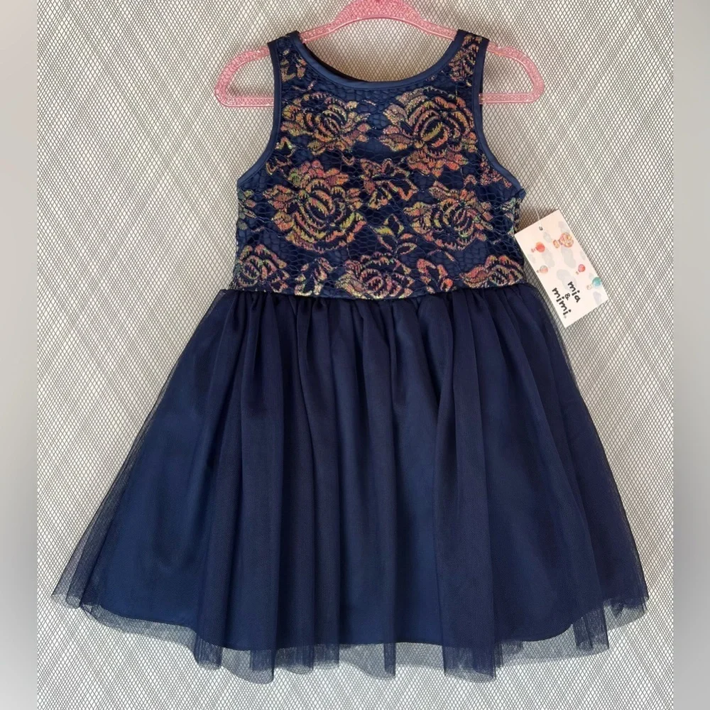 mia and mimi- Floral sleeveless navy Lace Dress NWT (Size 2t)