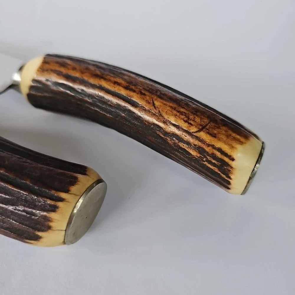 Vtg Royal Brand‎ Sheffield England Carving Set Stag Horn Handle Stainless Steel