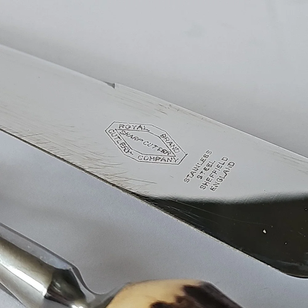 Vtg Royal Brand‎ Sheffield England Carving Set Stag Horn Handle Stainless Steel