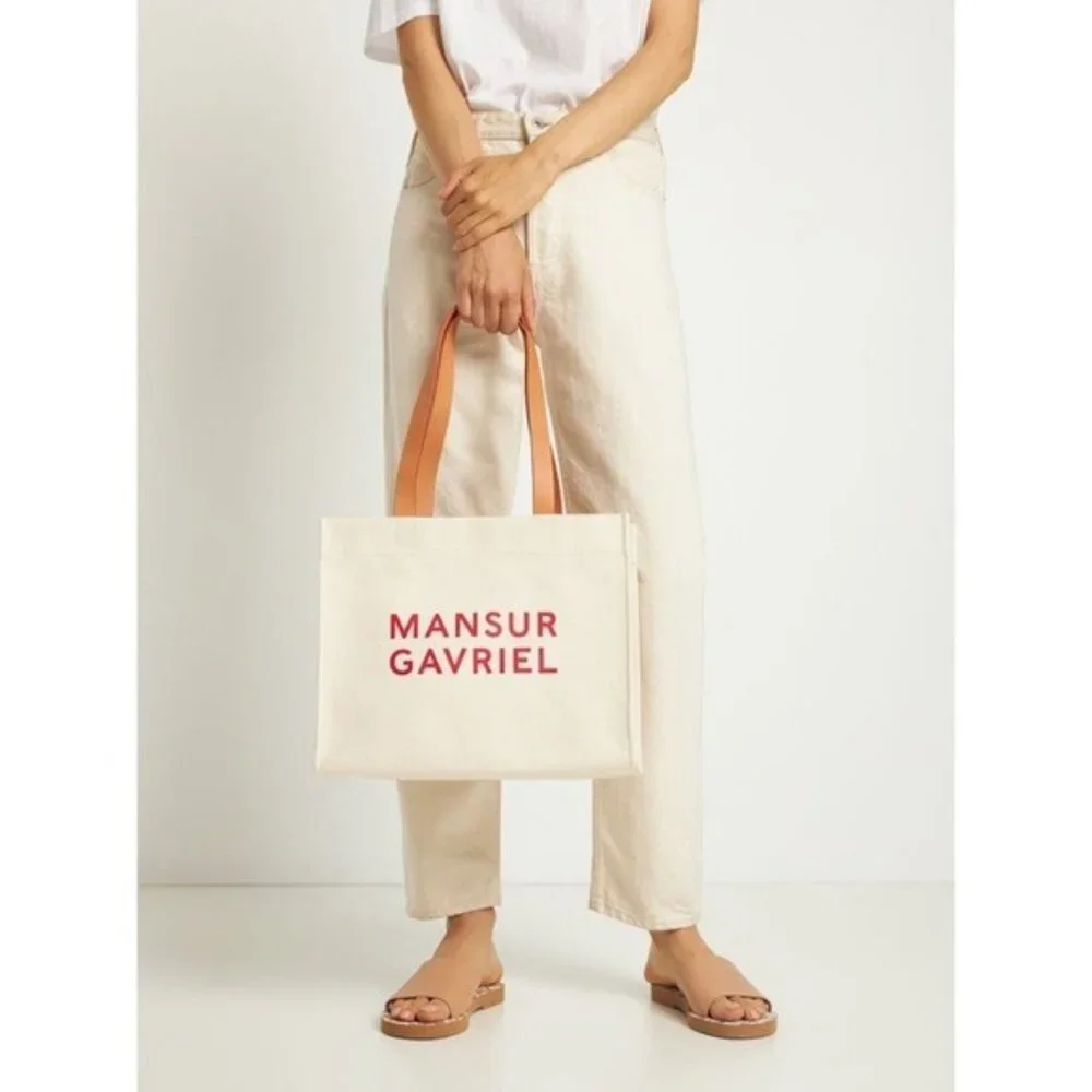 Mansur Gavriel $495 Logo Signature Shopper Printed Cotton Canvas Tote Bag NWT