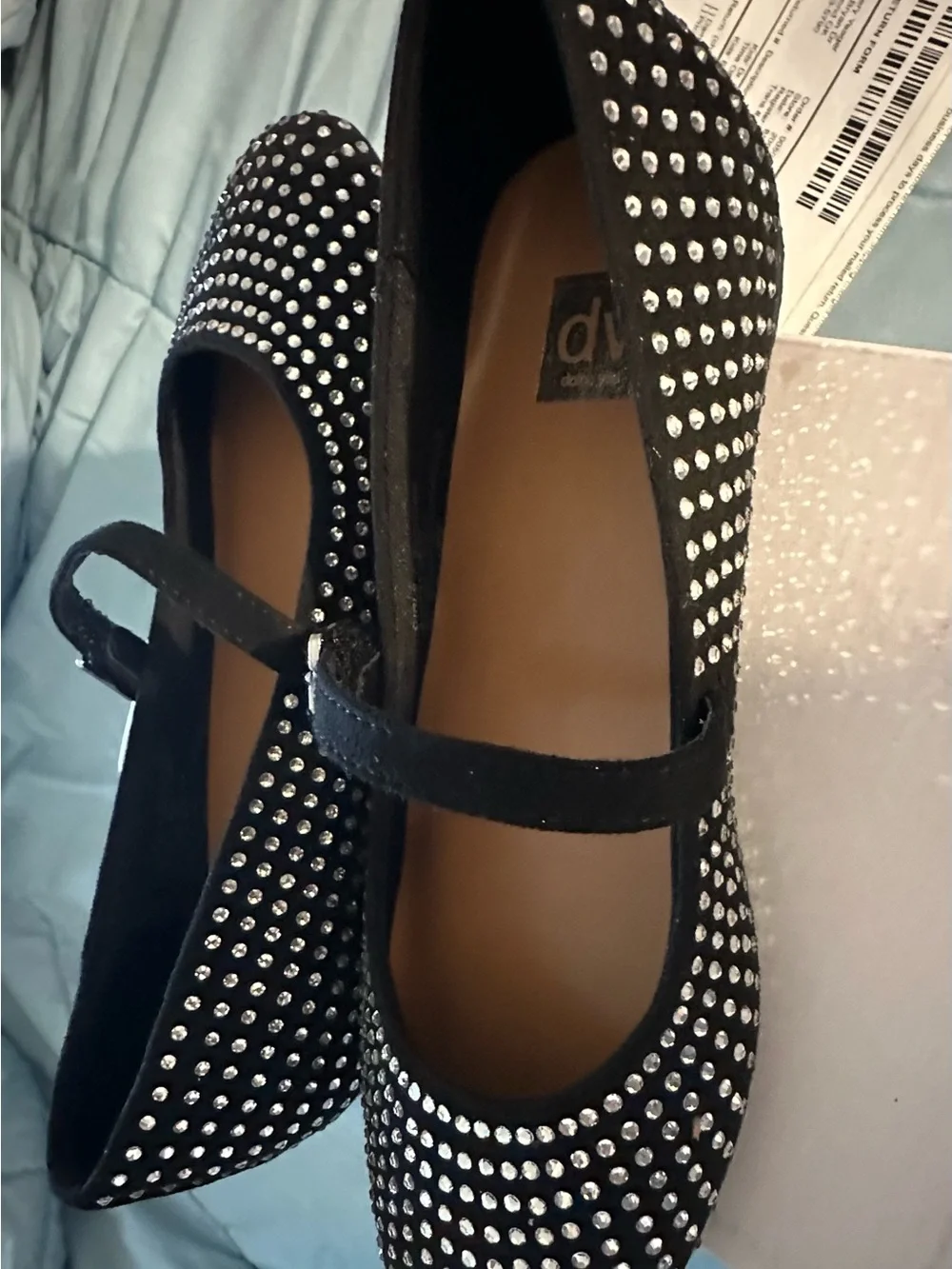 DV by Dolce Vita Girls Black Mary Jane Flats with Silver Rhinestones