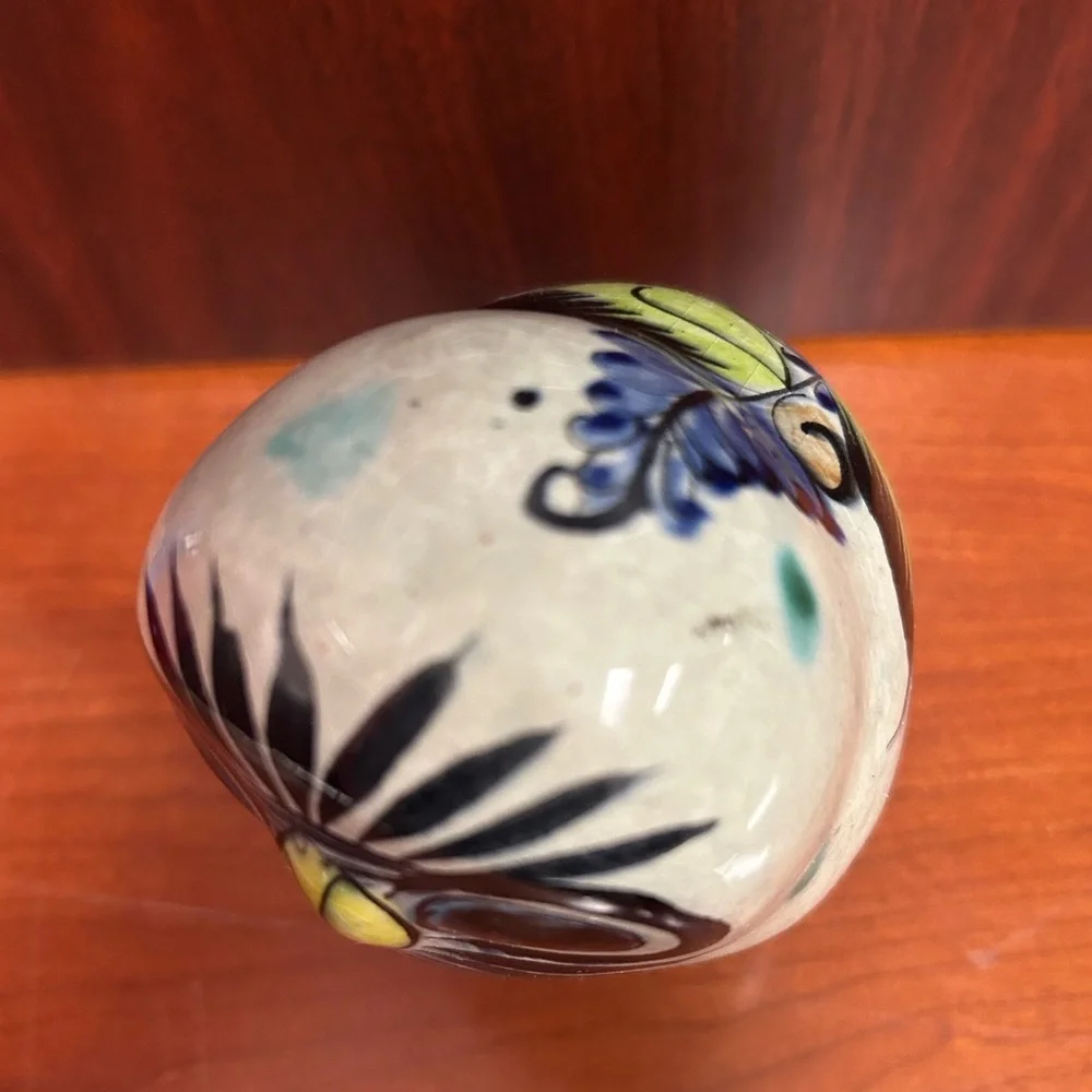 VINTAGE TONALA MEXICAN HAND PAINTED CERAMIC FAT OWL - SIGNED FIGURINE