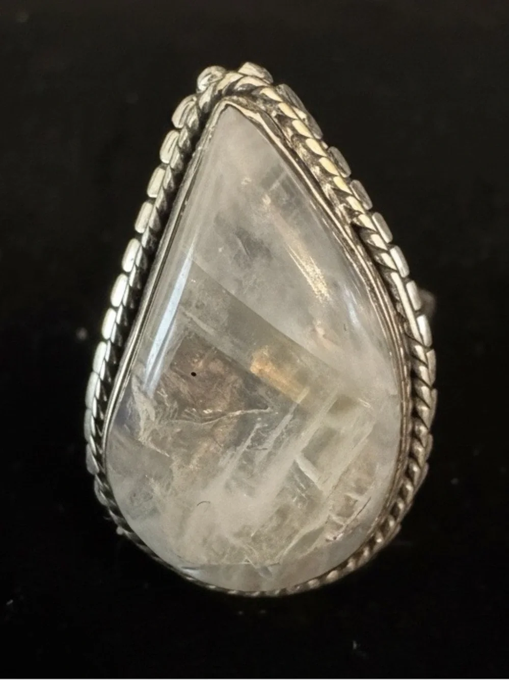 Sterling Silver Teardrop Moonstone Ring -‎ White