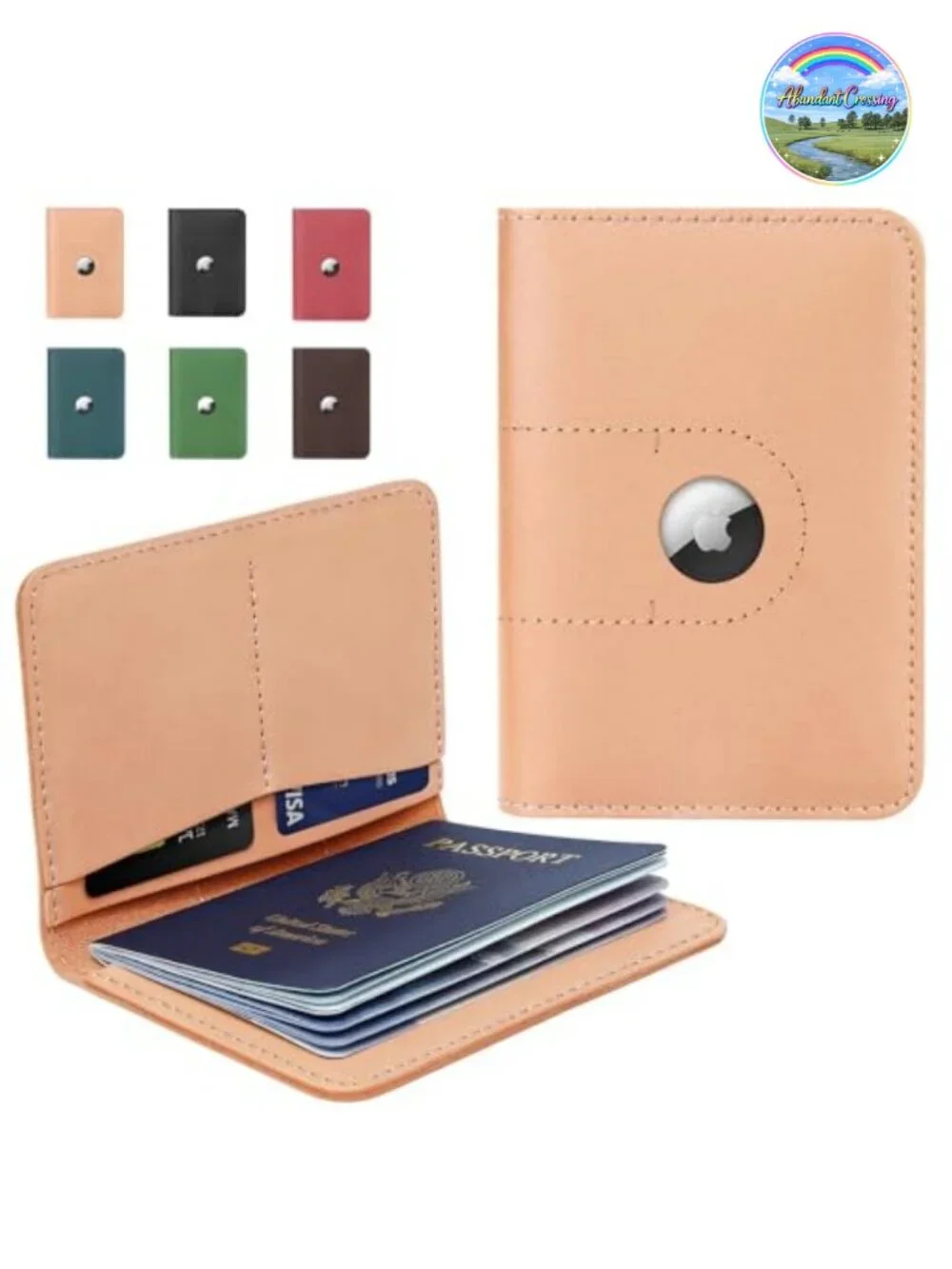 Genuine Leather Passport Holder Wallet with AirTag Slot Travel Accessory