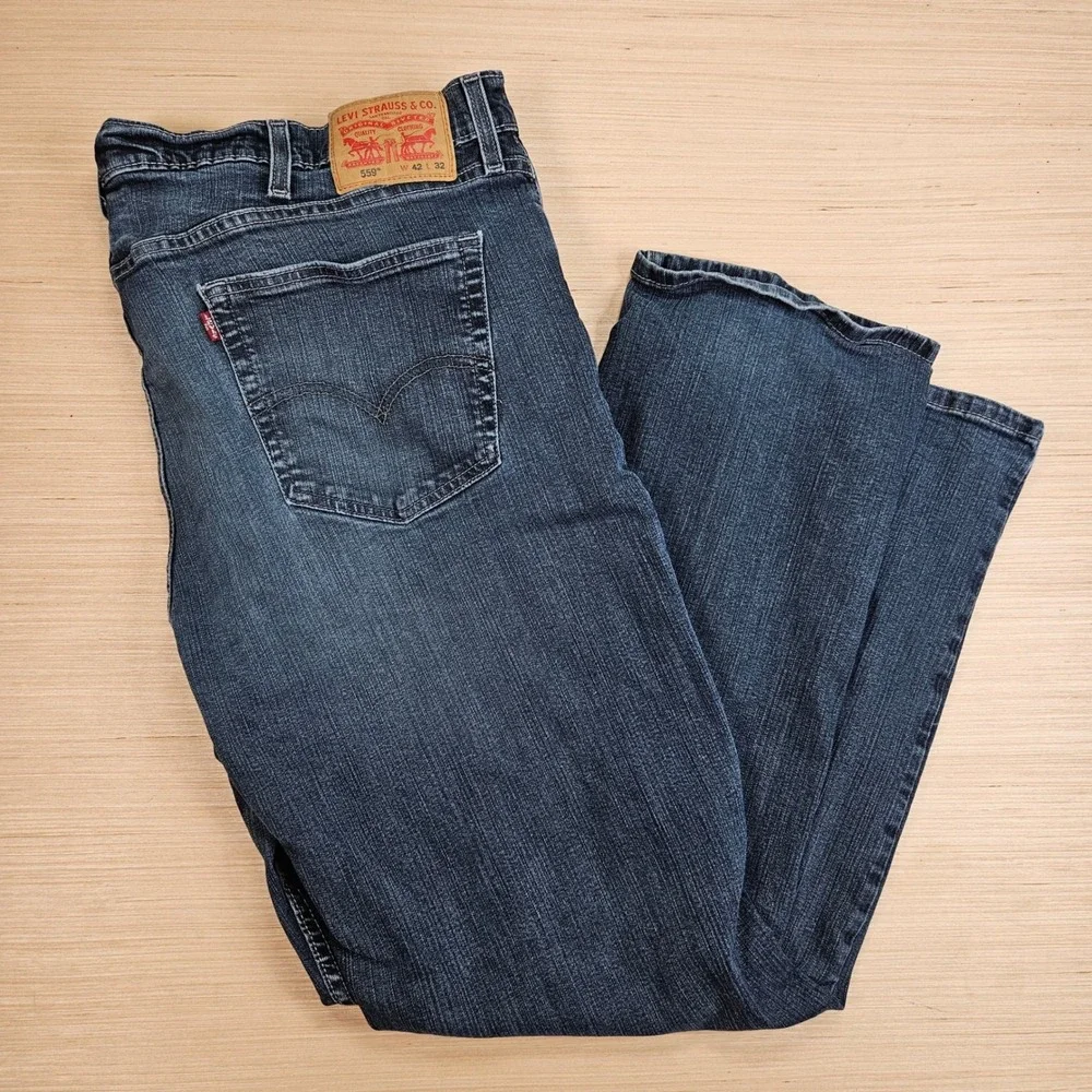 Levis 559 Relaxed Straight Jeans Men 42x32 Measure 44x32 Blue Denim Stretch READ