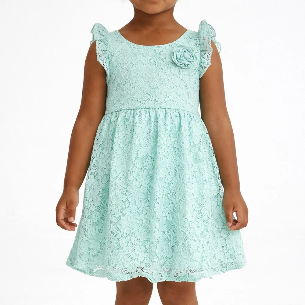 Healthtex Lace Dress Toddler Girls 3T Mist Mint Excellent Ruffle Floral Rosette