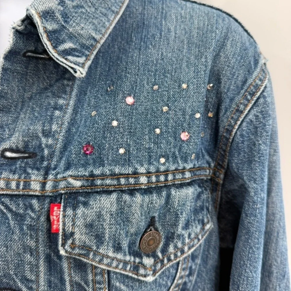 VTG Levis Type III‎ Rhinestone Bedazzled Denim Jacket Made USA 524 L