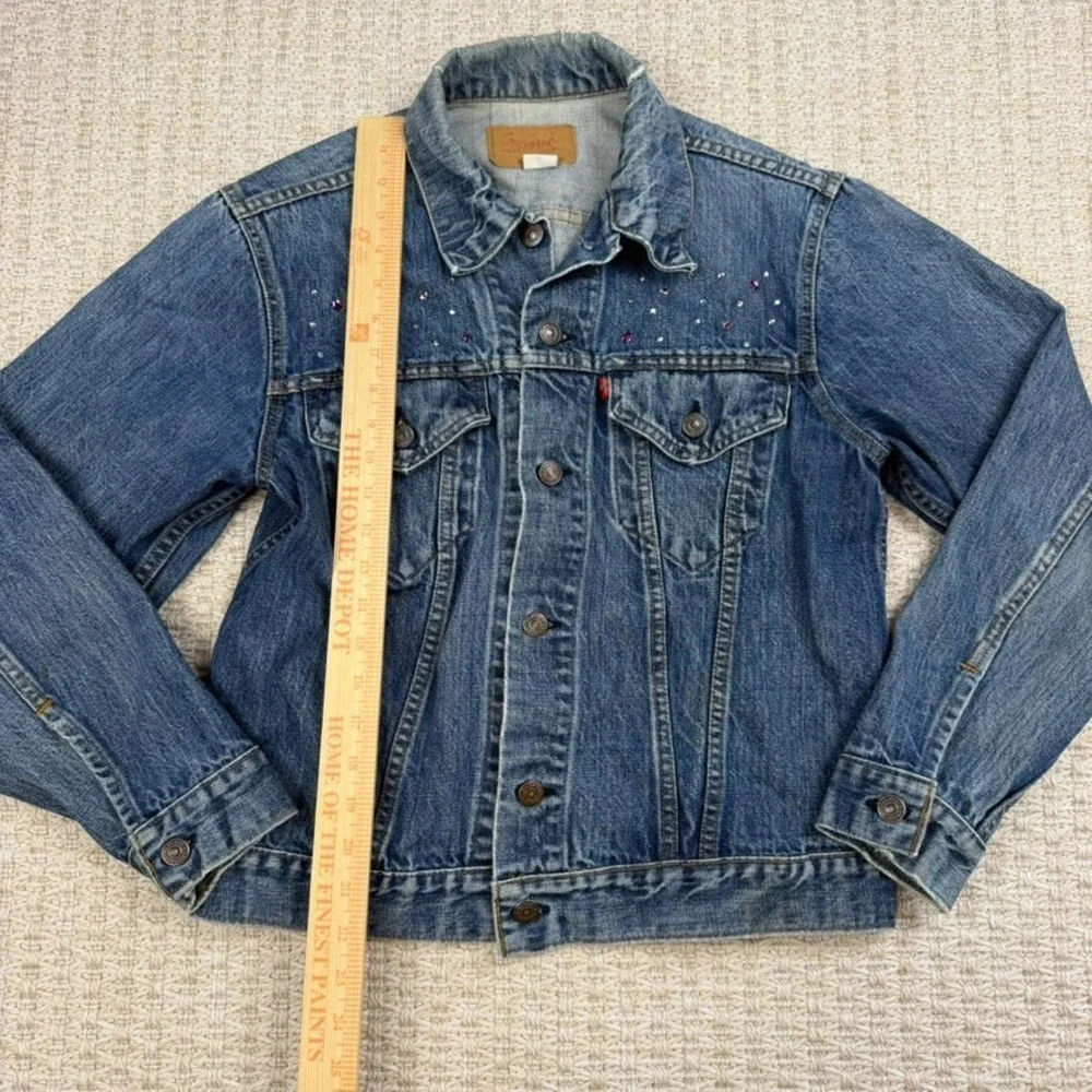 VTG Levis Type III‎ Rhinestone Bedazzled Denim Jacket Made USA 524 L