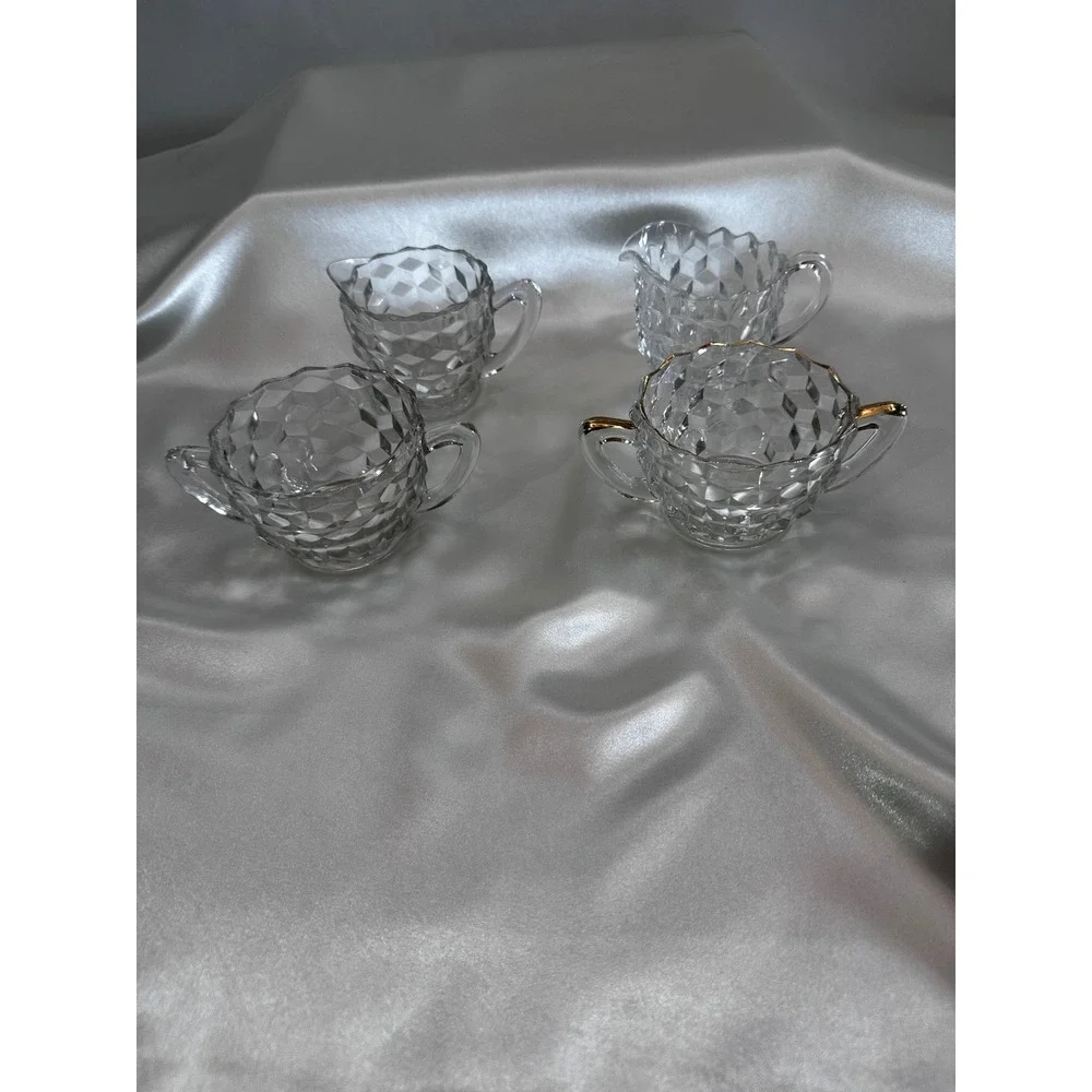 Fostoria‎ American Clear Glass 2 Cream and Sugar Sets Cube Pattern