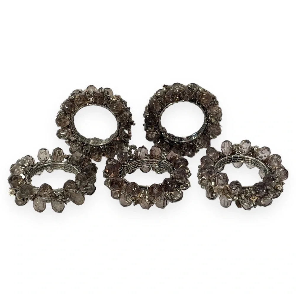 Beaded Napkin Rings Set of 5 Taupe‎ Smokey Light Brown