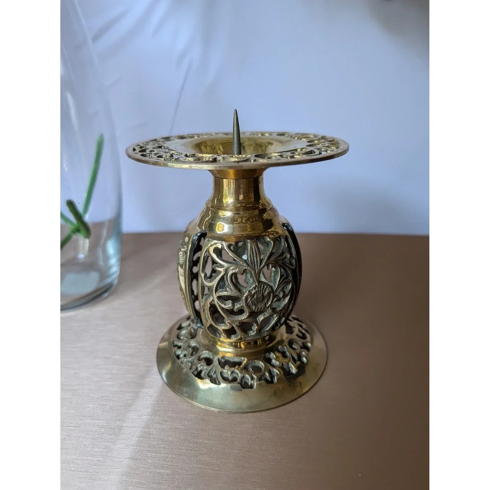 Vintage Ornate Brass Candleholder Candlestick Holder‎ Home Decor Taiwan Made