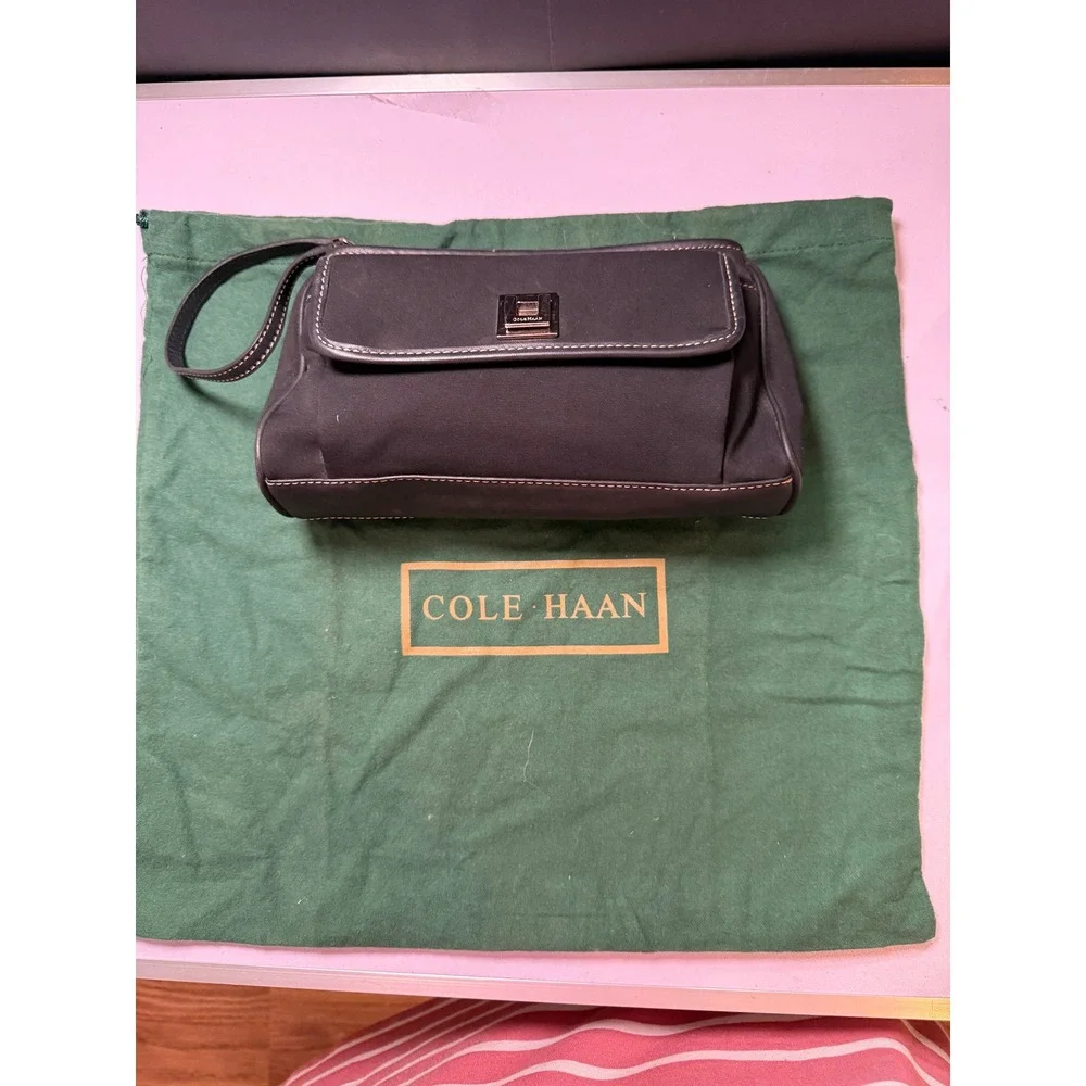 Cole Haan Black Wristlet Clutch Bag‎ Silver Hardware Dust Bag