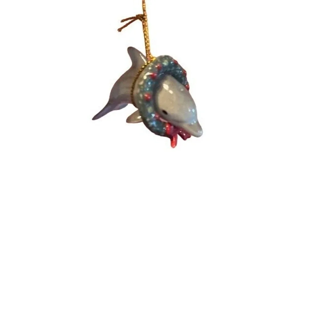 Porcelain Dolphin Christmas Ornament‎ With Wreath little critterz sea theme
