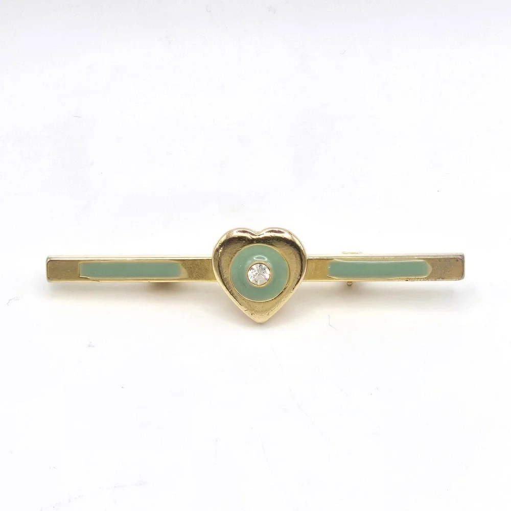Vintage‎ Heart Brooch Lot 3pc Rhinestone Love Script Gold Tone Enamel Bar Pin