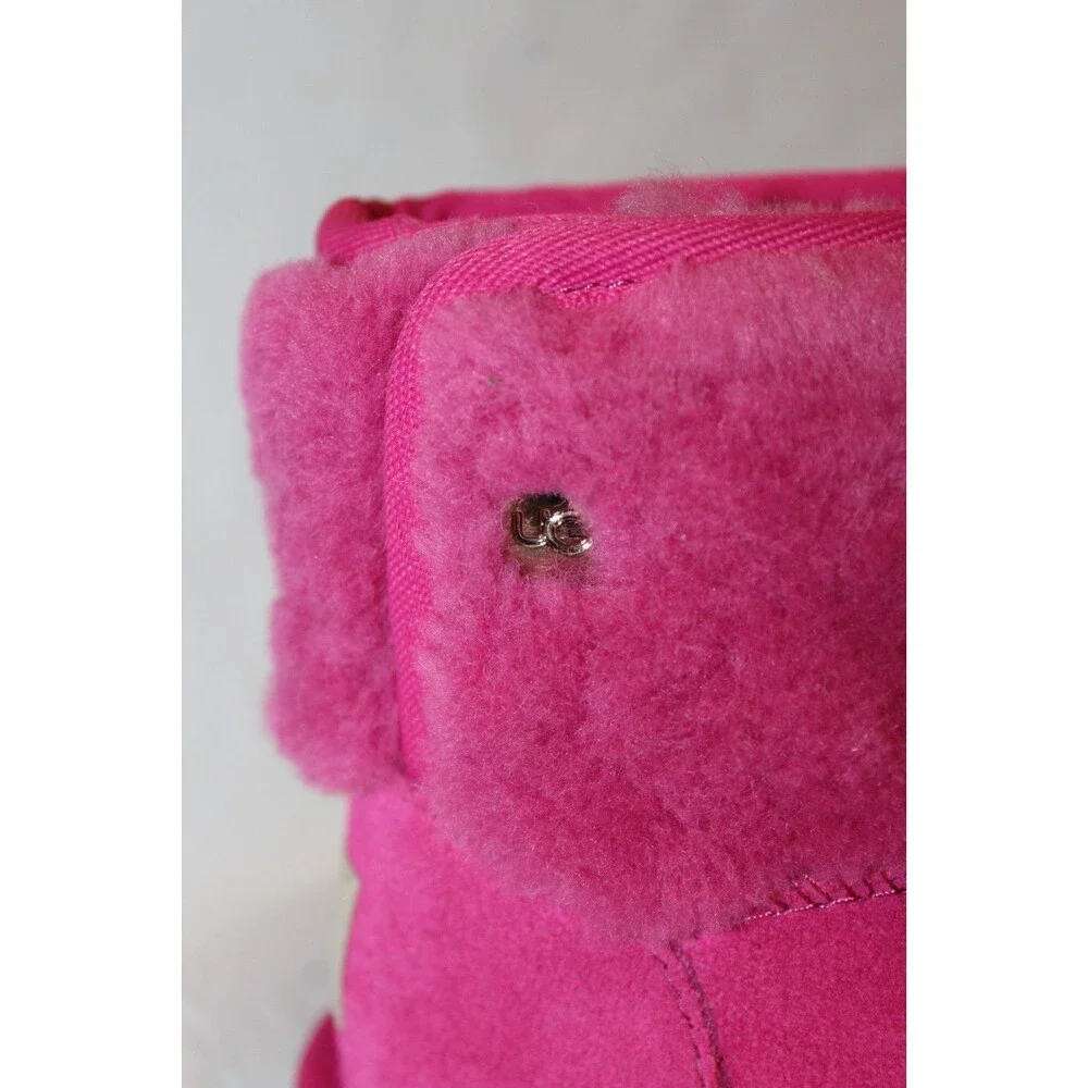 UGG MINI JONI SHEARLING‎ CUFF SUEDE BOOTS DNY FUSCHIA PINK NEW 7 TODDLER $115