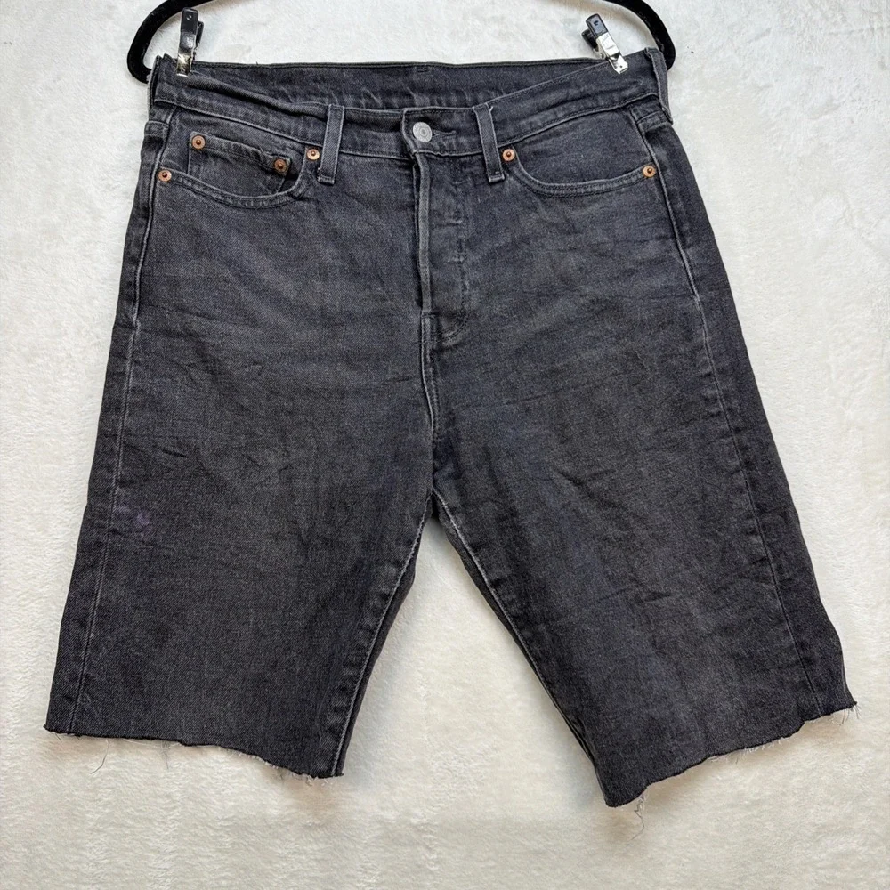 Levi's 501 Cutoff Shorts Mens 29 Button‎ Fly Black Denim Jean Shorts High Rise