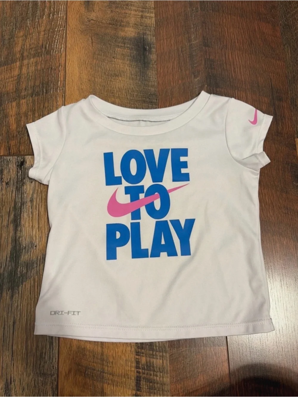 Nike White Kids' 'Love to Play' Tee with Blue & Pink Graphics