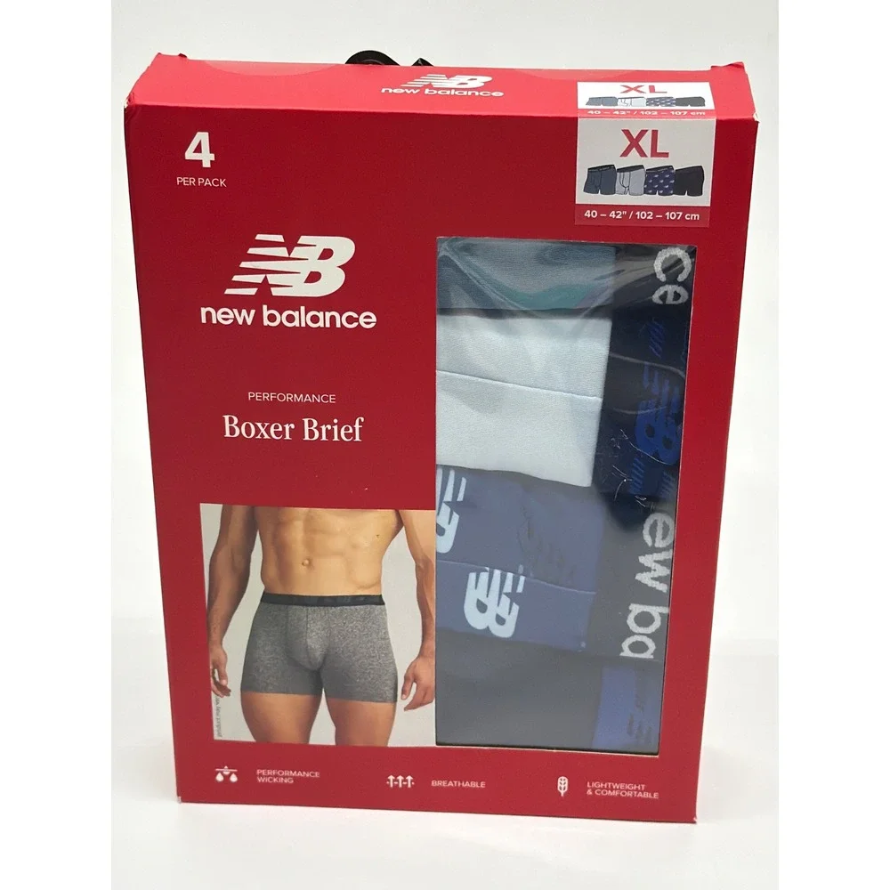 New Balance Mens‎ 4 Pack Performance Boxer Briefs XL Blue Navy Grey RN 63091