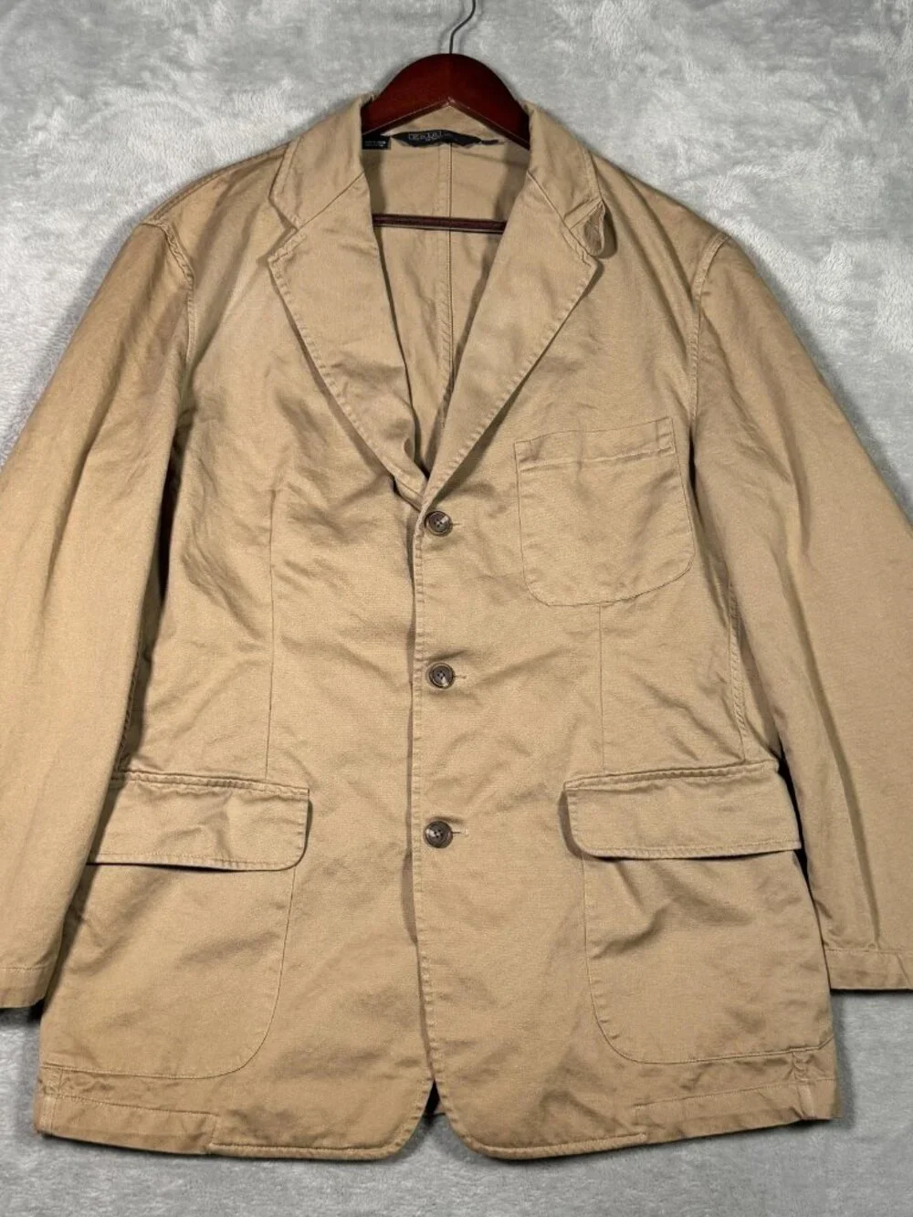 Vintage Polo Ralph Lauren Blazer Mens Large Beige Cotton Chore Sport Coat Jacket