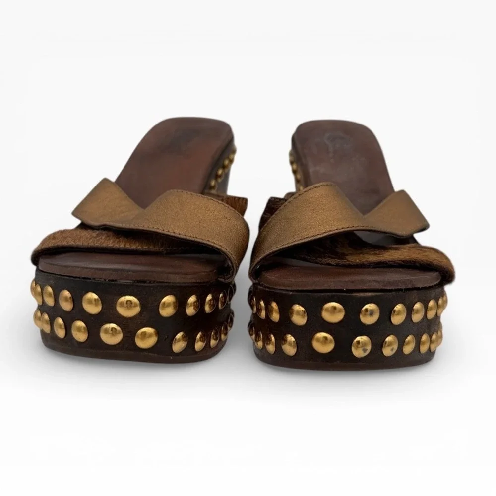 Carlos by Carlos Santana Gravity 6M Studded Wood Platform Wedge‎ Slide Sandals