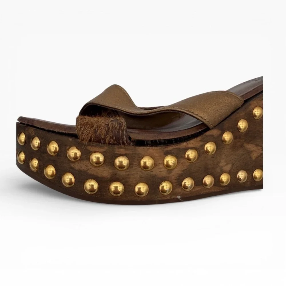 Carlos by Carlos Santana Gravity 6M Studded Wood Platform Wedge‎ Slide Sandals