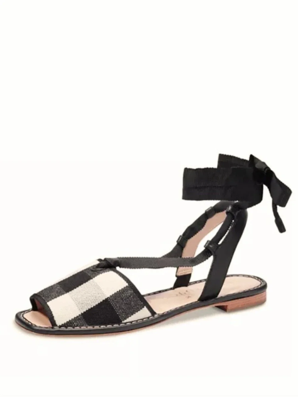 Kate Spade Maggie Ankle Strap Sandals Flats Gingham Checkered 9 Coastal Garden