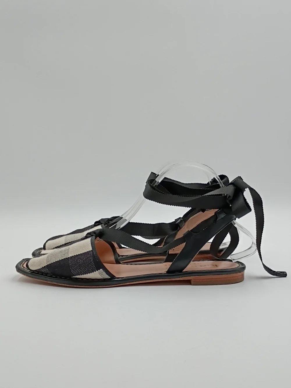 Kate Spade Maggie Ankle Strap Sandals Flats Gingham Checkered 9 Coastal Garden