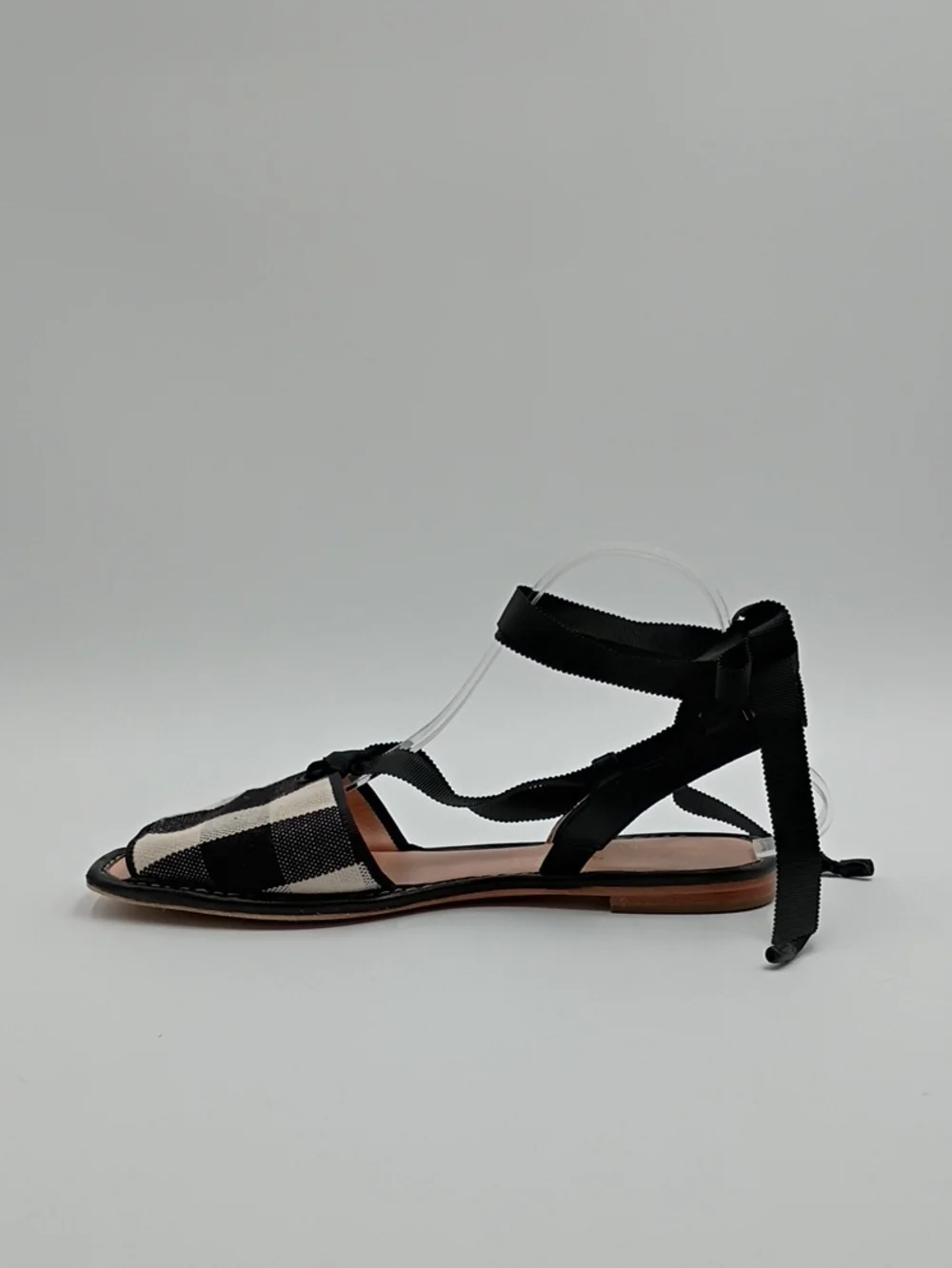 Kate Spade Maggie Ankle Strap Sandals Flats Gingham Checkered 9 Coastal Garden
