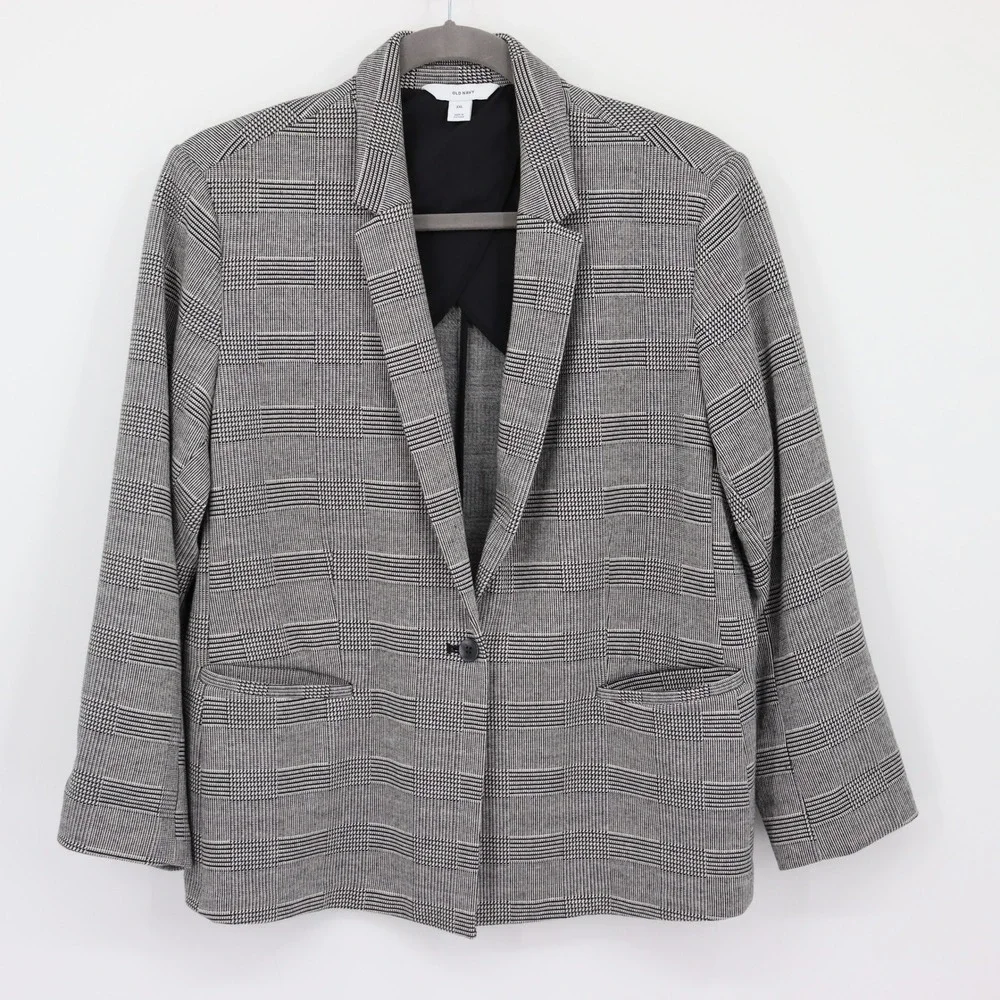 Old Navy Plaid Blazer Mens XXL Gray Black Career Office Casual Jacket‎ Preppy