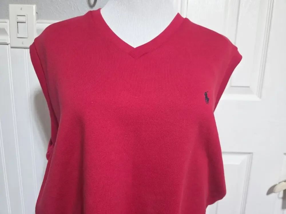 Polo Golf by Ralph Lauren Sweater Vest, 86% Cotton Knit Mens Med Red