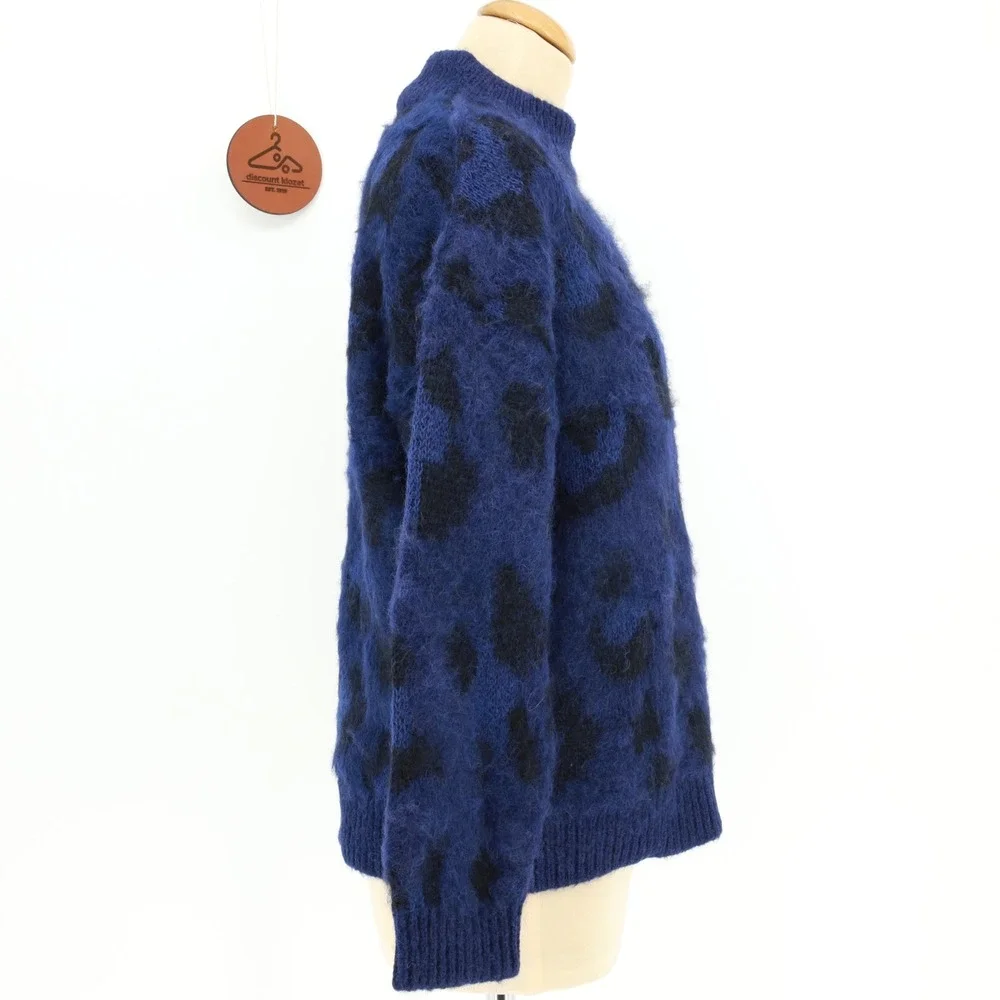 Kate Spade Wild Ones Leopard‎ Sweater Blue Black Alpaca Wool Size Medium NWOT