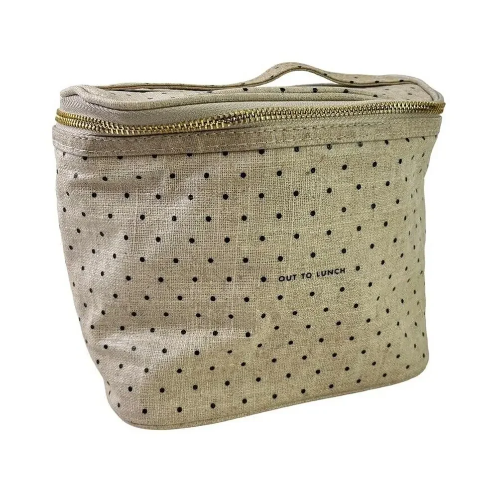 Kate Spade New York Out to Lunch Beige Black Polka Dot Tote Bag Handbag Cooler