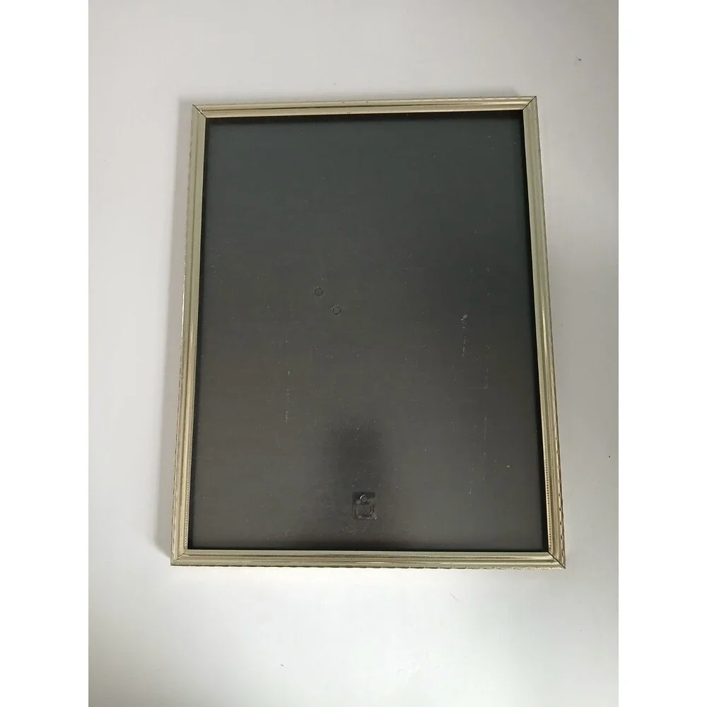 Large 10x13 MCM Brass-Colored Embossed Metal Vintage Picture Frame w glass