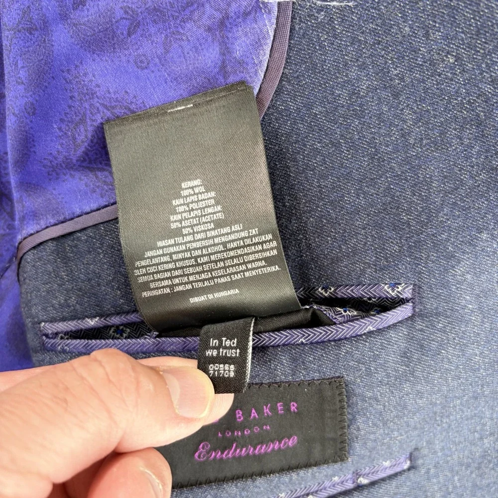 Ted Baker London Endurance Sport Coat Blazer in Blue Wool Men 42R Surgeons Cuffs