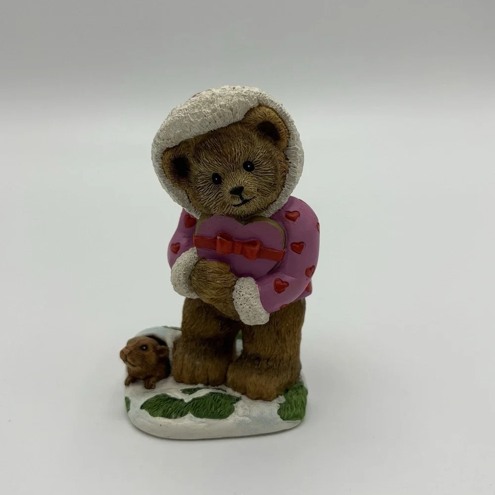 Danbury Mint February Calendar Bear Figurine‎ Heart Parka Groundhog Pink Brown