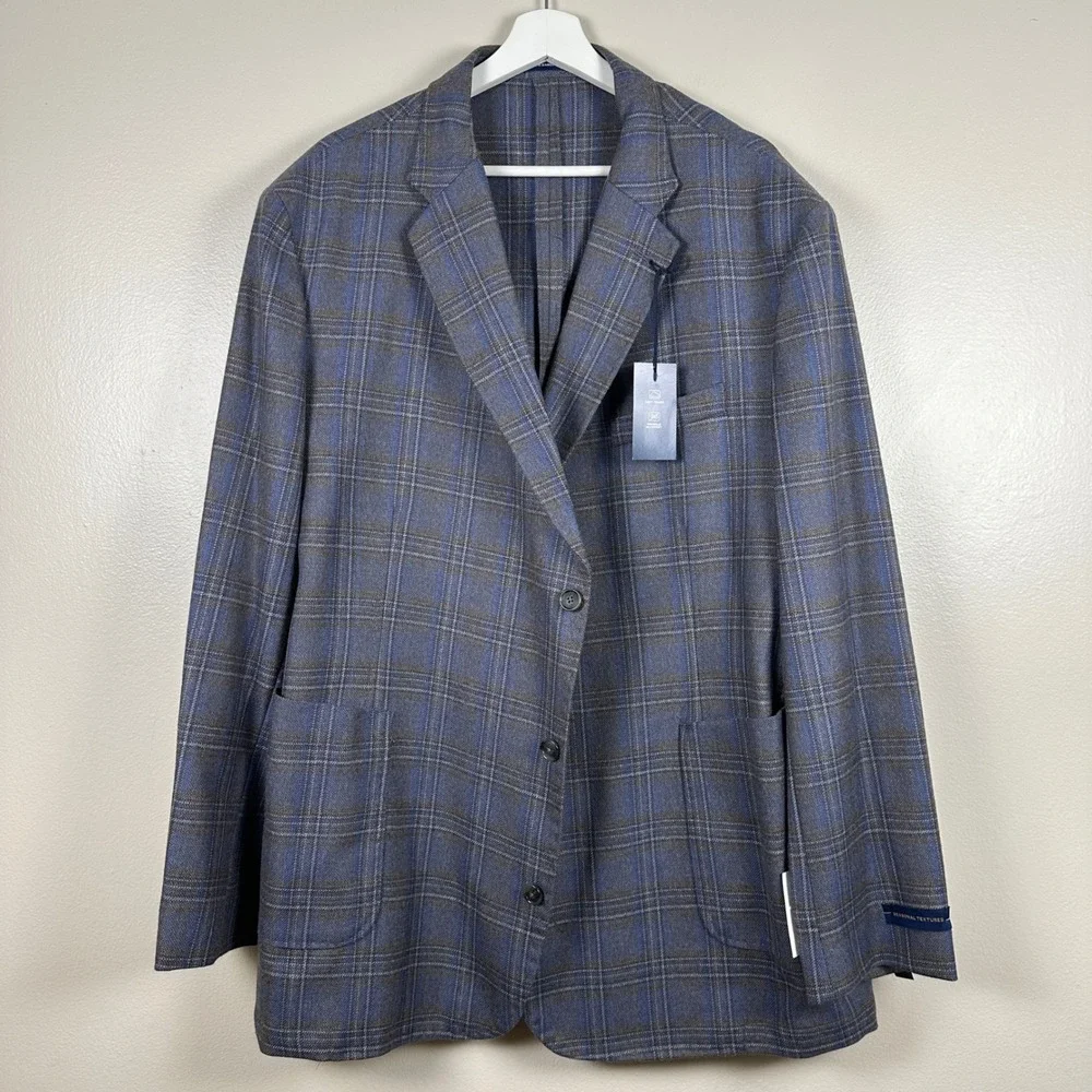 Stafford Men's 52R Sport Coat Gray Multi Plaid Wool‎ Blend Classic Fit Blazer