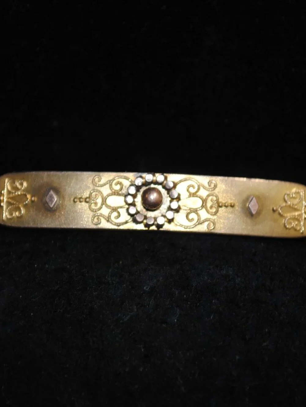 Antique Victorian Brass Bar Pin / Brooch with Filigree Design