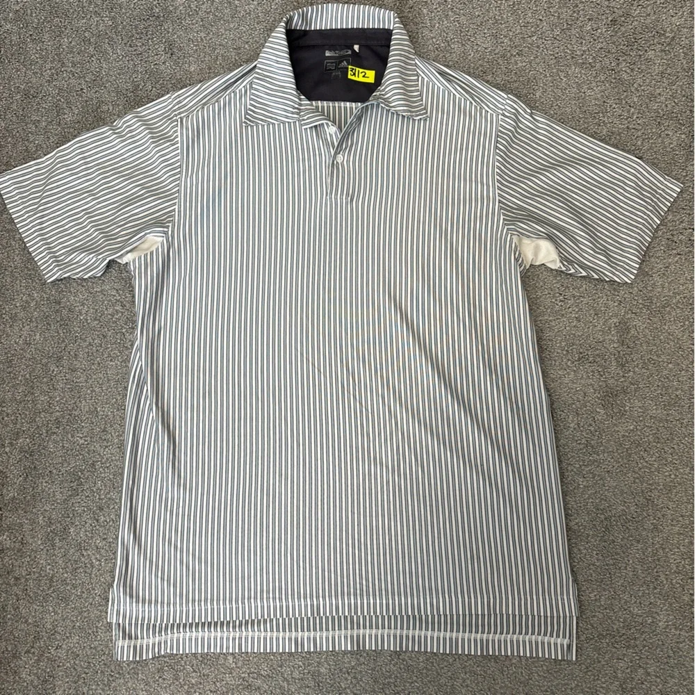adidas polo shirt mens large‎ blue gray stripe athletic climatecool golf outdoor
