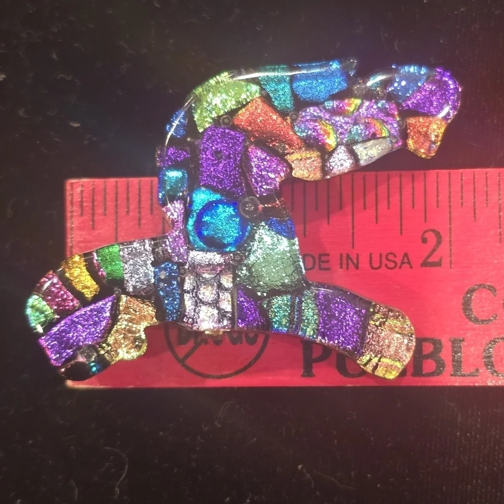 Dichroic Fused Glass Artisan Made  Horse Pony Animal Pin Brooch